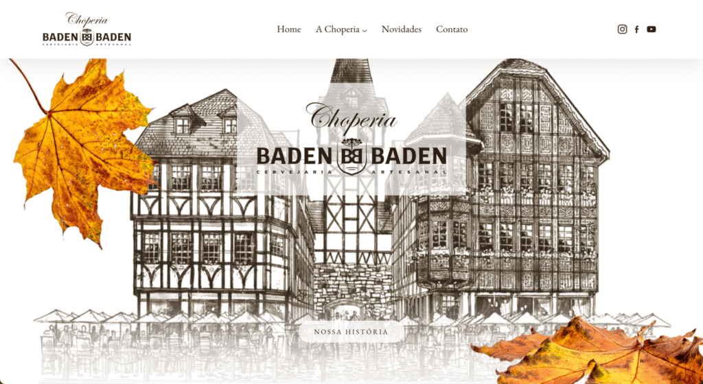 Imagem da tela inicial do site Choperia Baden Baden