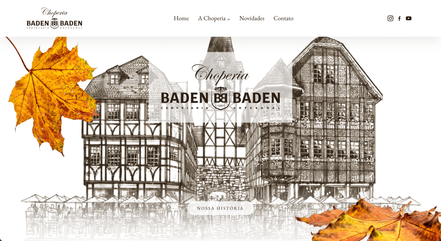 Imagem da tela inicial do site Choperia Baden Baden