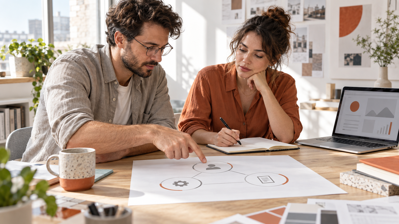 Comparação conceitual entre uma equipe usando ferramentas durante a construção e uma capacidade de IA dentro da experiência de um produto.