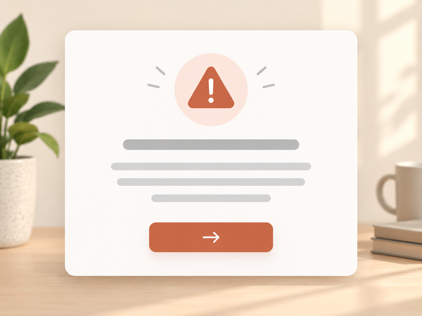 Interface conceitual apresenta um aviso, explicação e uma ação clara para dar continuidade.
